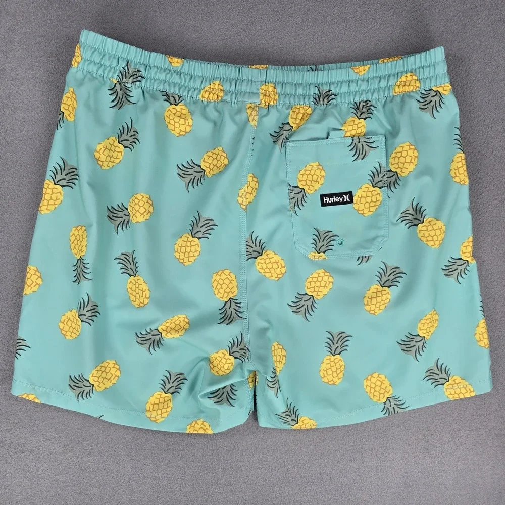 Hurley Swim Trunks Shorts Mens 2XL Blue‎ Pineapple Print Drawstring Quick Dry